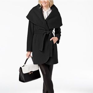 T Tahari Marla Belted Wrap Coat Black